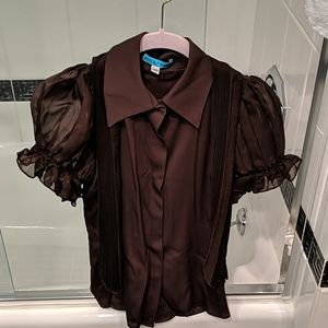 Alice + Olivia silk ruffled chocolate brown blouse
